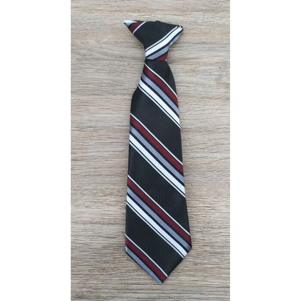Boys Clip On Necktie 100% Polyester Multicolored Striped Tie